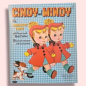 Vintage Cindy & Mindy Paper Dolls Turn-about Twins 1960 Whitman Uncut front back